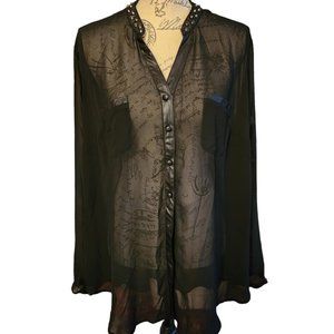 Torrid Mesh Sheer Blouse with Studded Collar